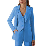 3-teiliger Damenanzug mit Spitzrevers | Blazer, Weste, Hose – Blau