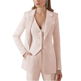 3-teiliger Damenanzug mit Spitzrevers | Blazer, Weste, Hose – Beige