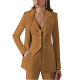 3-teiliger Damenanzug mit Spitzrevers | Blazer, Weste, Hose – Braun