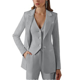 3-teiliger Damenanzug mit Spitzrevers | Blazer, Weste, Hose – Silber