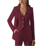 3-teiliger Damenanzug mit Spitzrevers | Blazer, Weste, Hose – Bordeaux