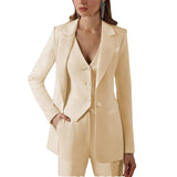 3-teiliger Damenanzug mit Spitzrevers | Blazer, Weste, Hose – Champagner