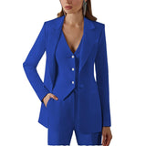 3-teiliger Damenanzug mit Spitzrevers | Blazer, Weste, Hose – Königsblau