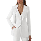 3-teiliger Damenanzug mit Spitzrevers | Blazer, Weste, Hose – Weiß