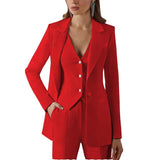 3-teiliger Damenanzug mit Spitzrevers | Blazer, Weste, Hose – Rot