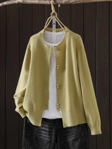 Solvara | Damen Strickjacke mit Knöpfen Grau – Gelb
