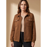 Solveig | Damen Braune Jacke mit Langarm, Taschen und Reißverschluss – Braun