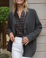 Solveig | Damen Oversize Strickjacke mit V-Ausschnitt – Dunkelgrau