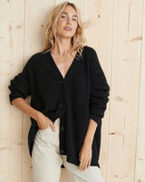 Solveig | Damen Oversize Strickjacke mit V-Ausschnitt – Schwarz