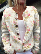 Solveig | Damen Strickjacke Blumenmuster Cardigan – Kariert