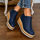 Soraya | Damen Orthopädische Stiefeletten mit Keilabsatz, Plateau und Reißverschluss – Dunkelblau