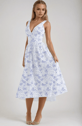 Soraya | Damen Elegantes Sommer Kleid – Fließendes Kleid Cut-outs Urlaub & Party 2026 – Blau geblümt