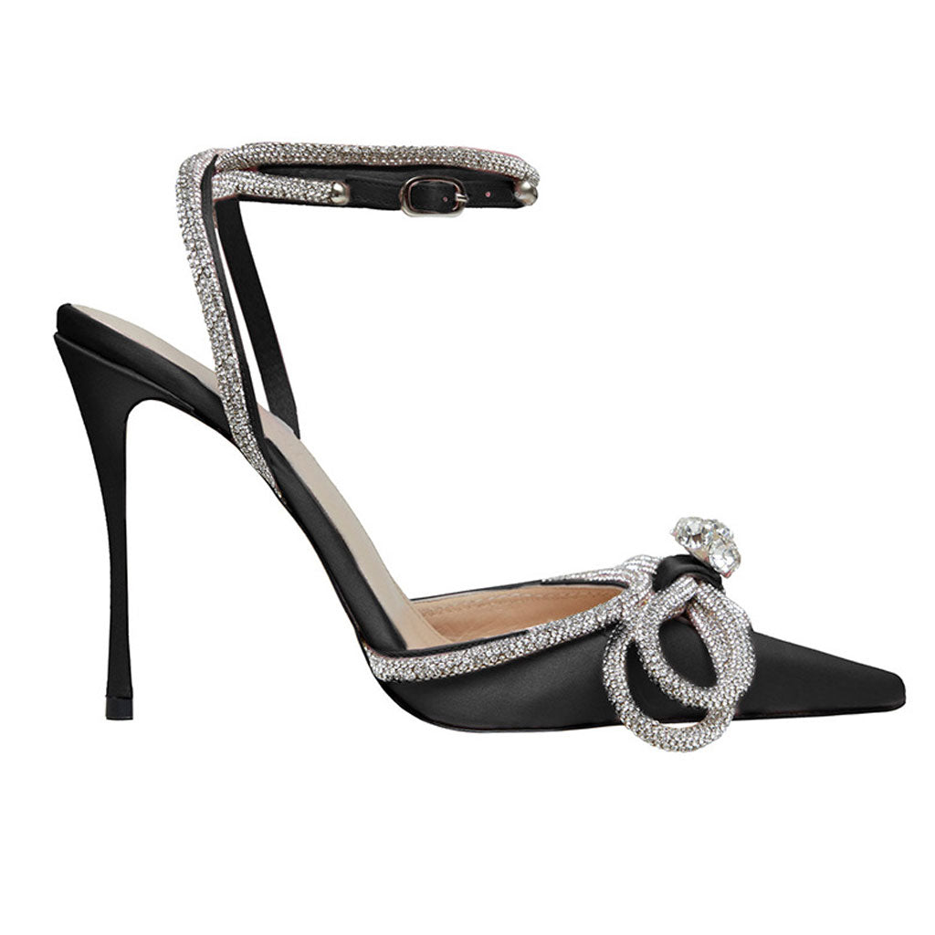 Layla - Chice High Heels mit Strasssteinen, spitzer Zehe und Satin-Schmetterling