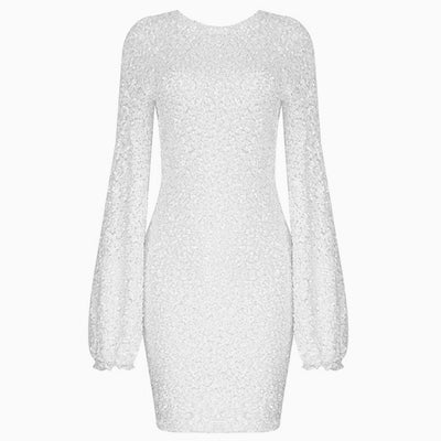 Jade - Langärmeliges Mini-Abendkleid mit glitzernden Pailletten