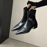 Spitze Stiefel Damen Blockabsatz – Schwarz