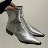 Spitze Stiefel Damen Blockabsatz – Silber