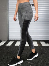 Sport Leggings Damen mit Tasche und Hohem Bund – Grau