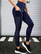 Sport Leggings Damen mit Tasche und Hohem Bund – Dunkelblau