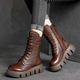 Lena | Dicke Sohle Seitlicher Reißverschluss Damenstiefel – Braun