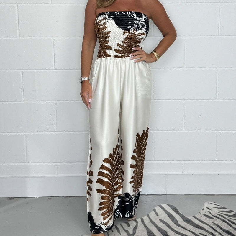 Nahéla – Eleganter Bedruckter Jumpsuit Ohne Träger