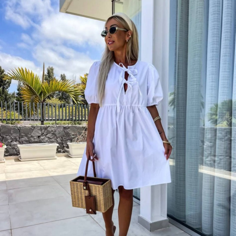 Oana – Stilvolles Kleid Mit Schleife Und Puffärmeln