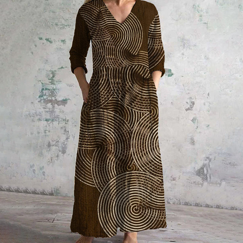 Manuela -【Lange Ärmel】Vintage ethnischen Druck Kleid