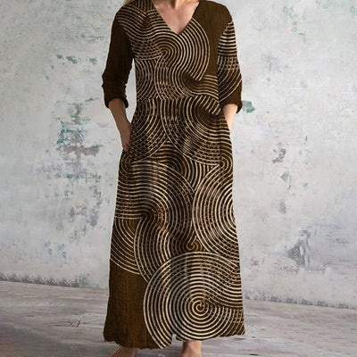 Manuela -【Lange Ärmel】Vintage ethnischen Druck Kleid