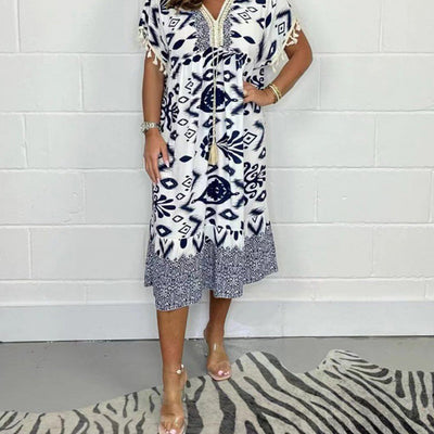 Alyex – Lässig Gedruckt Kleid Mit V Ausschnitt