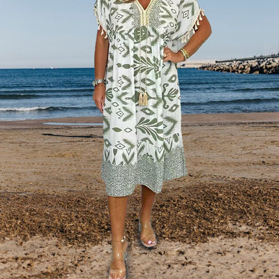 Alyex – Lässig Gedruckt Kleid Mit V Ausschnitt