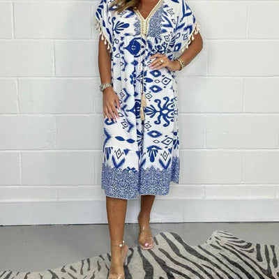 Alyex – Lässig Gedruckt Kleid Mit V Ausschnitt