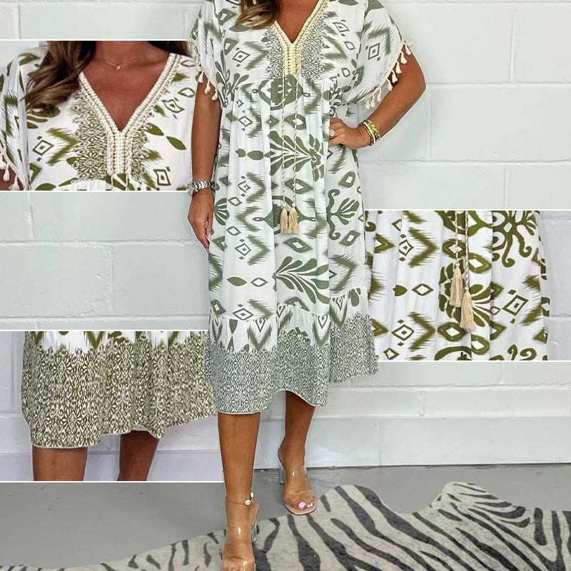 Alyex – Lässig Gedruckt Kleid Mit V Ausschnitt