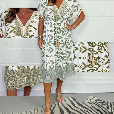 Alyex – Lässig Gedruckt Kleid Mit V Ausschnitt