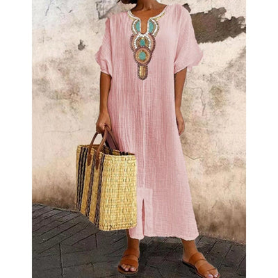 Lioba – Lässiges Leinenkleid Mit Stickerei Und Schlitz