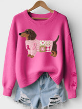 Nora | Gemütlicher Damen Pullover mit Dackelprint stilvoll – Rosa