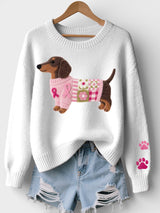 Nora | Gemütlicher Damen Pullover mit Dackelprint stilvoll – Weiß