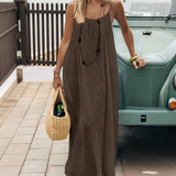 Greta | Lässiges Kleid mit feinen Trägern – Kaffee