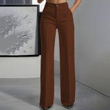 Julia | Damenhose mit hohem Bund und feinem Design – Braun