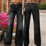 Damen Vintage Weit Geschnittene Jeans – Hochbund Locker Denim Hose – Schwarz
