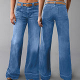 Damen Vintage Weit Geschnittene Jeans – Hochbund Locker Denim Hose – Hellblau