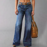 Damen Vintage Weit Geschnittene Jeans – Hochbund Locker Denim Hose – Dunkelblau