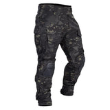 Herren Multicam Tactical Kampfhose Mit Knieschützern – Robuste Cargo Hose – Camo-Schwarz