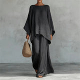Bellfia | Lässiges Damen-Set mit Langarmshirt und weitem Bein – Dunkelgrau