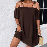 Alissia - Luftiges schulterfreies Kleid – Braun