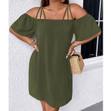 Alissia - Luftiges schulterfreies Kleid – Grün