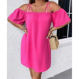 Alissia - Luftiges schulterfreies Kleid – Rosa
