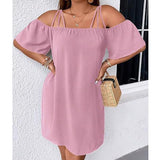 Alissia - Luftiges schulterfreies Kleid – Hellrosa