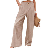 Tamaera | Damen-Wide-Leg-Hose mit elastischem Komfortbund – Khaki