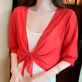 Gloumea | Leichte Kurz-Cardigan aus transparentem Chiffon – Rot