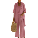 Hirelina | Atmungsaktives Resort-Set mit offenem Cardigan – Rosa