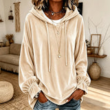 Lisanne | Lässiger Samt-Hoodie mit plissierten Bündchen – Aprikose